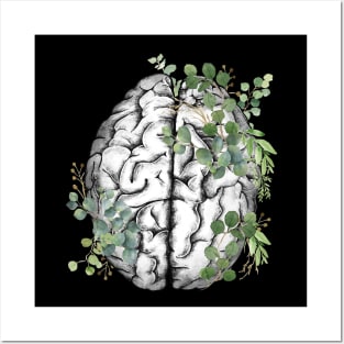 Brain human anatomy,leaves green, mental Posters and Art